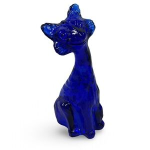 Fenton Cobalt Blue Glass Alley Cat Figurine Mosser Shelley Fenton Signed 2006
